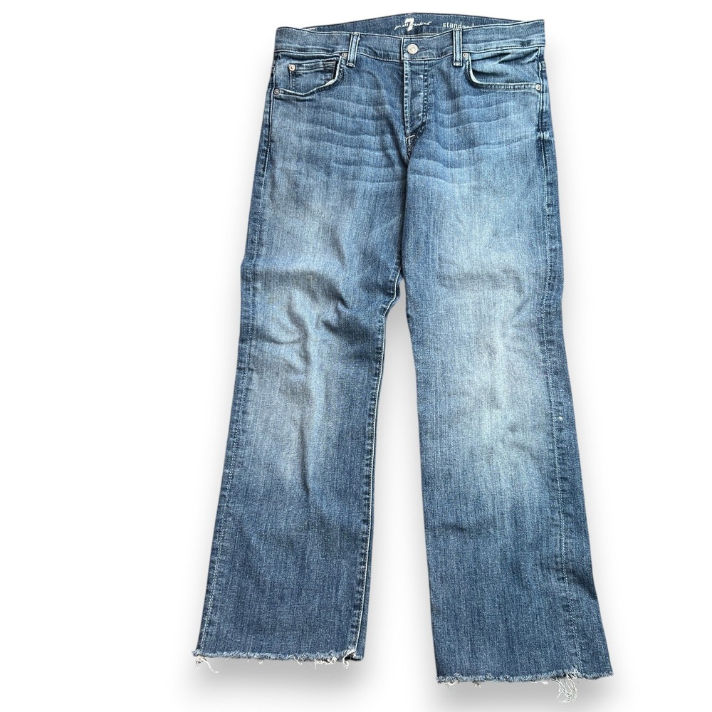 7 For All Mankind Standard Jeans Womens 32 Straight Leg Raw Hem Medium Wash